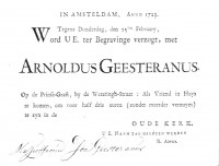 Begrafenis Arnoldus Geesteranus (1723)